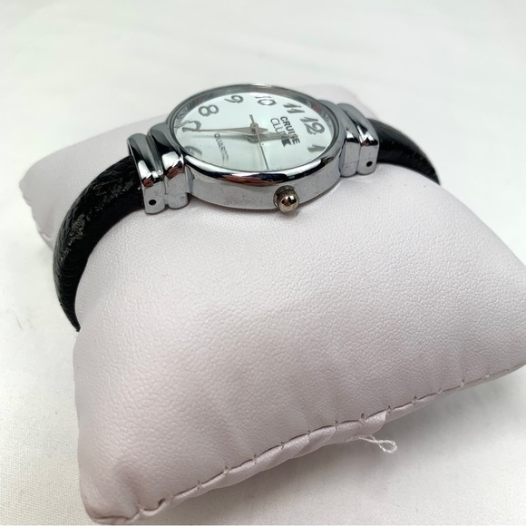 Cruise Club Faux Leather Quartz Hinged Cuff Watch - Silver/Black, 29mm - Picture 4 of 8